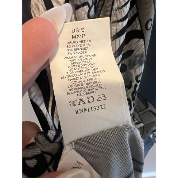 Short Sleeve V-Neck Tunic Dress Silver Blue Zebra Size Small JL - Picture 7 of 8